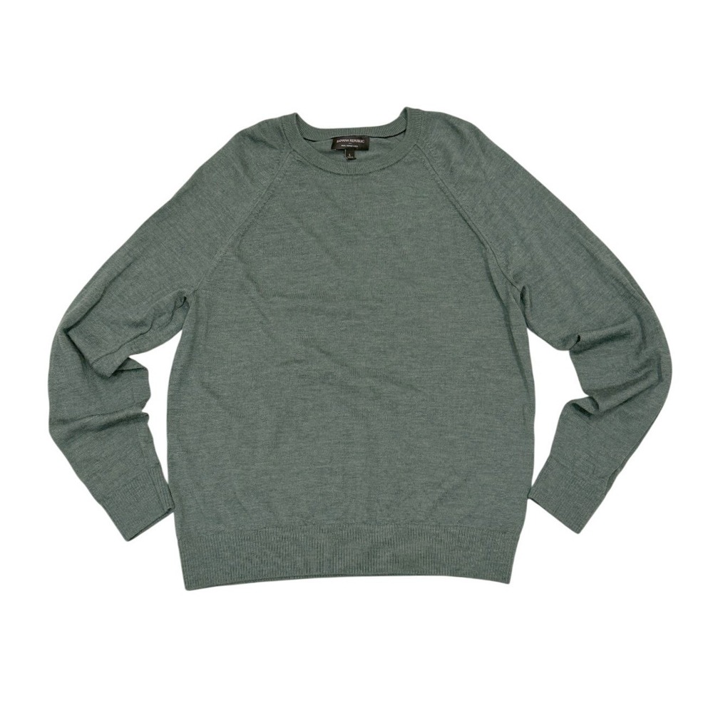 Banana Republic Mens L Green 100% Merino Wool Raglan Crew Neck Sweater Classic